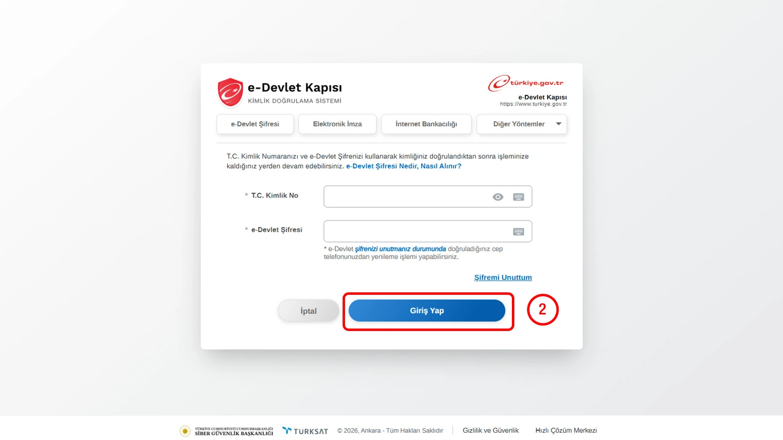 E-Devlet Giriş Ekranı